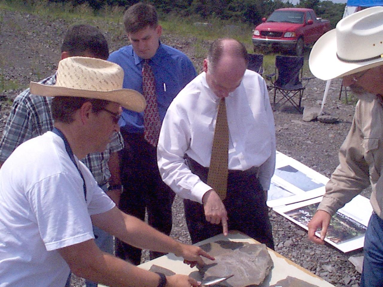 examining fossil tracks