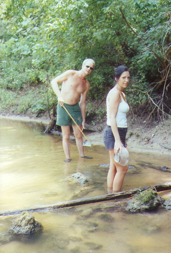 collecting fossils in the creek