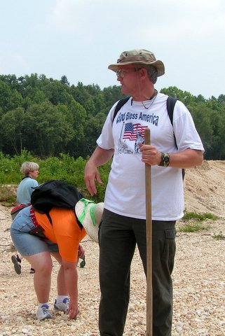 hunting fossil wood by creek