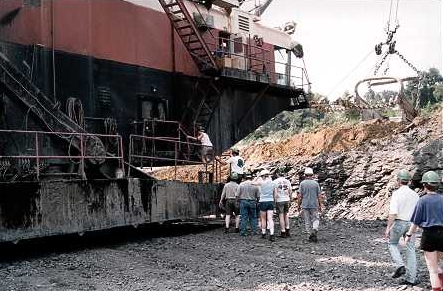 climbing into the dragline